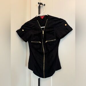 Guess Black Short Sleeve Top with Gold Accents